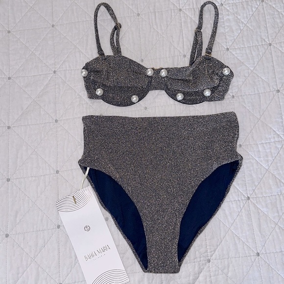 Bahia Maria Catalina Shiny Blue High Waist Bikini Set - Picture 3 of 9